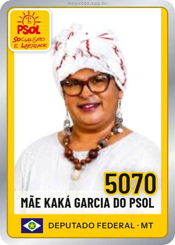 Carta de Mãe Kaká Garcia do Psol, número 5070, PSOL