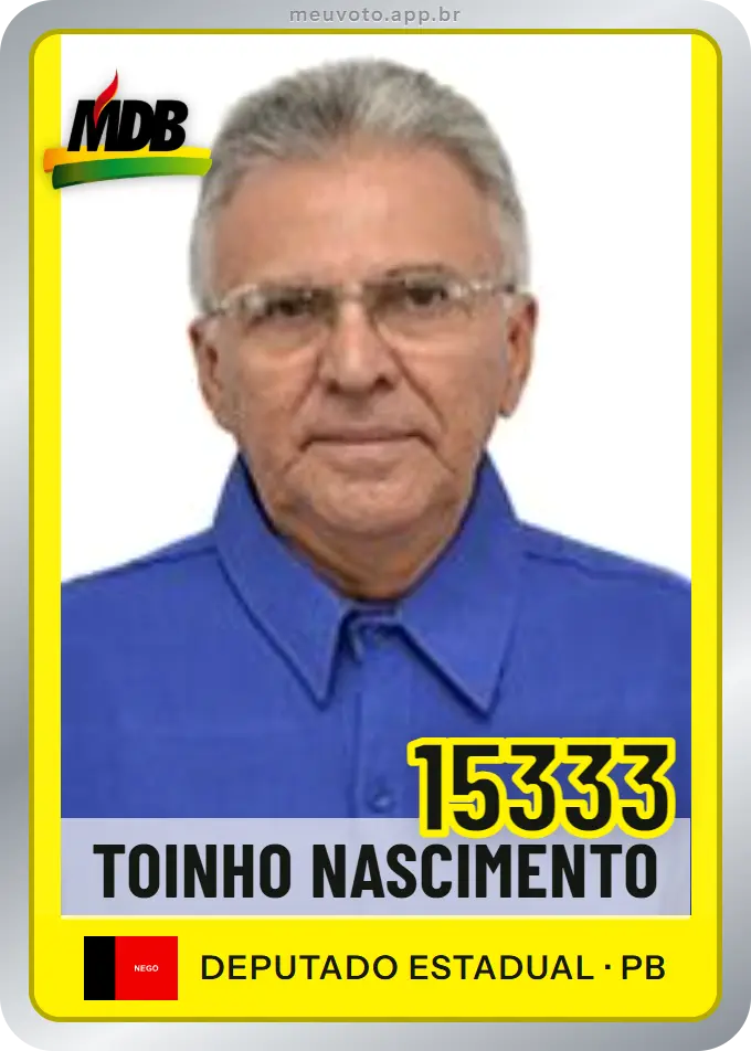Carta de Toinho Nascimento, número 15333, MDB