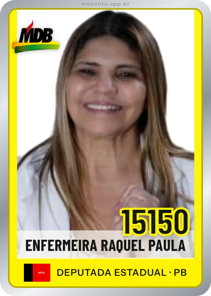 Carta de Enfermeira Raquel Paula, número 15150, MDB