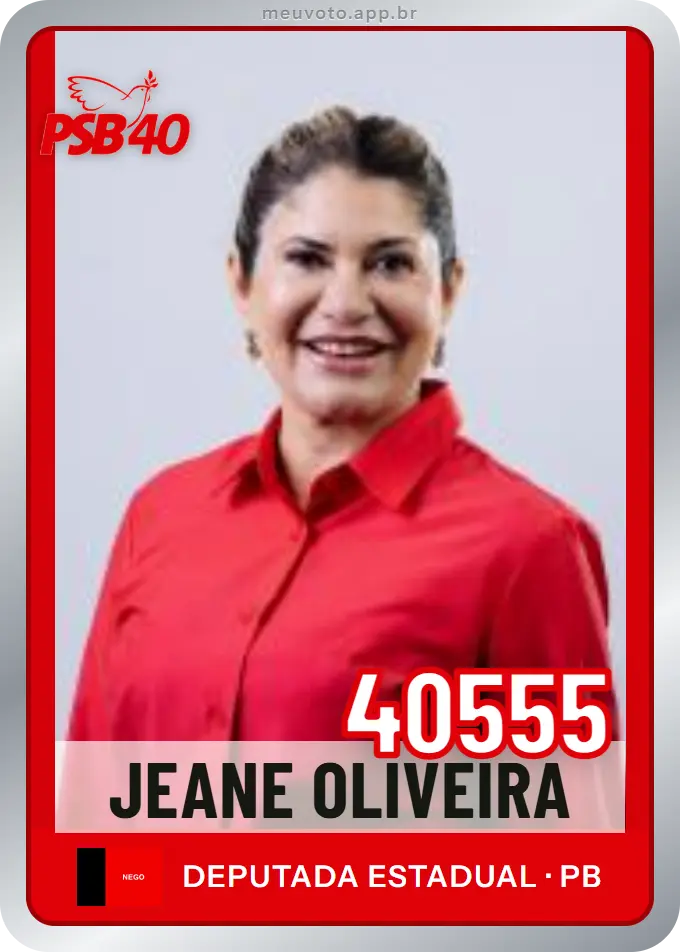 Carta de Jeane Oliveira, número 40555, PSB