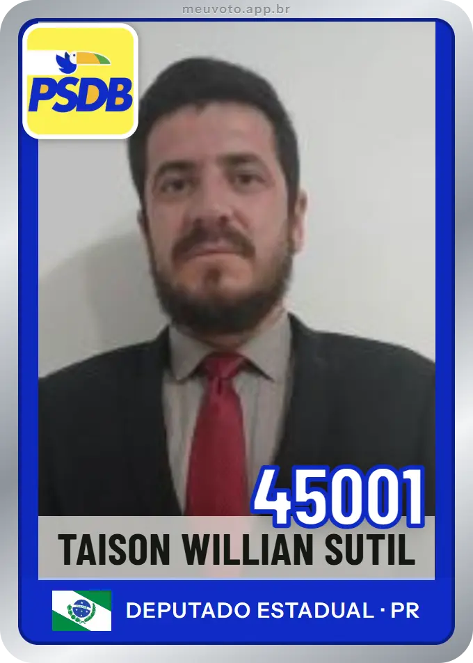 Carta de Taison Willian Sutil, número 45001, PSDB