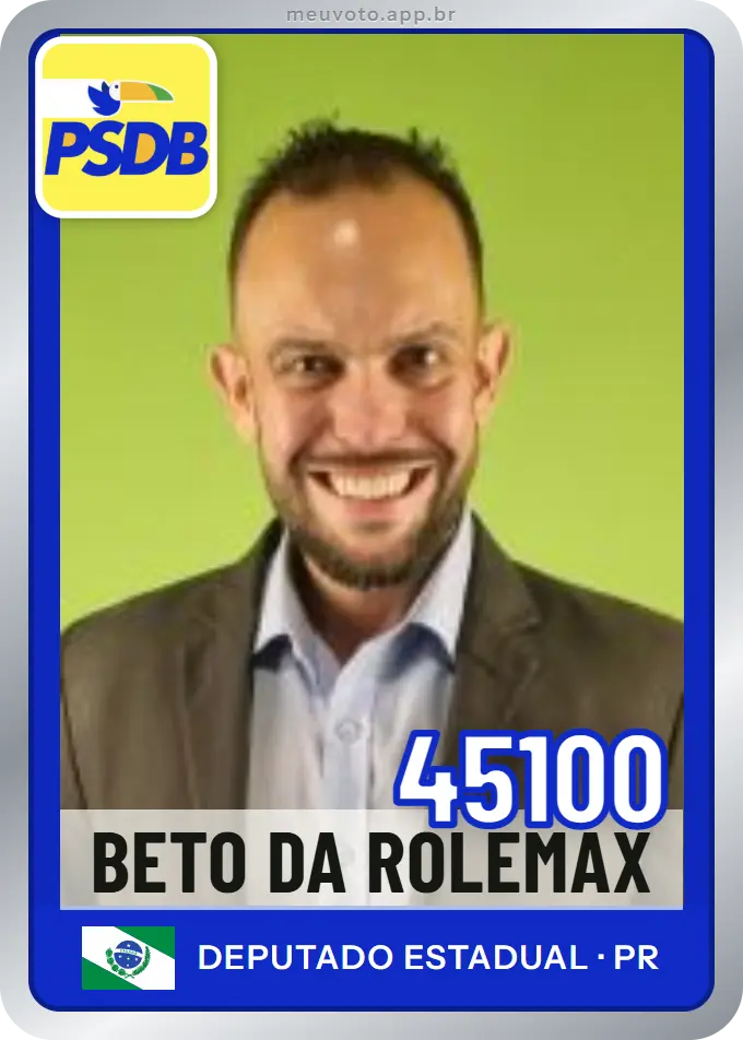Carta de Beto da Rolemax, número 45100, PSDB