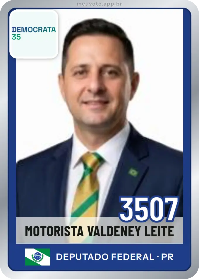 Carta de Motorista Valdeney Leite, número 3507, Democrata