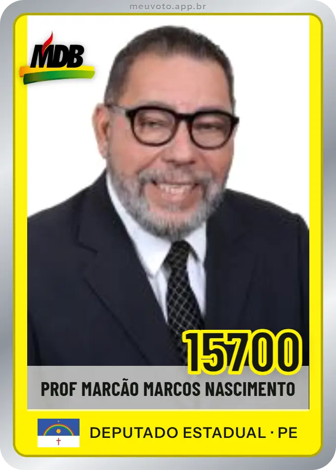 Carta de Prof Marcão Marcos Nascimento, número 15700, MDB
