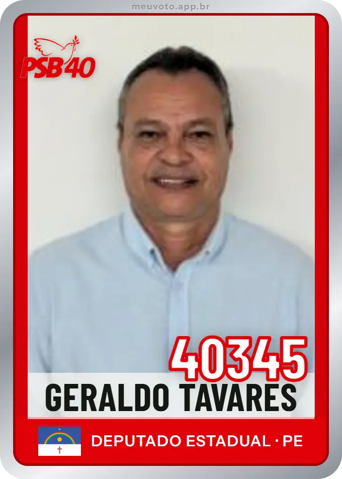 Carta de Geraldo Tavares, número 40345, PSB
