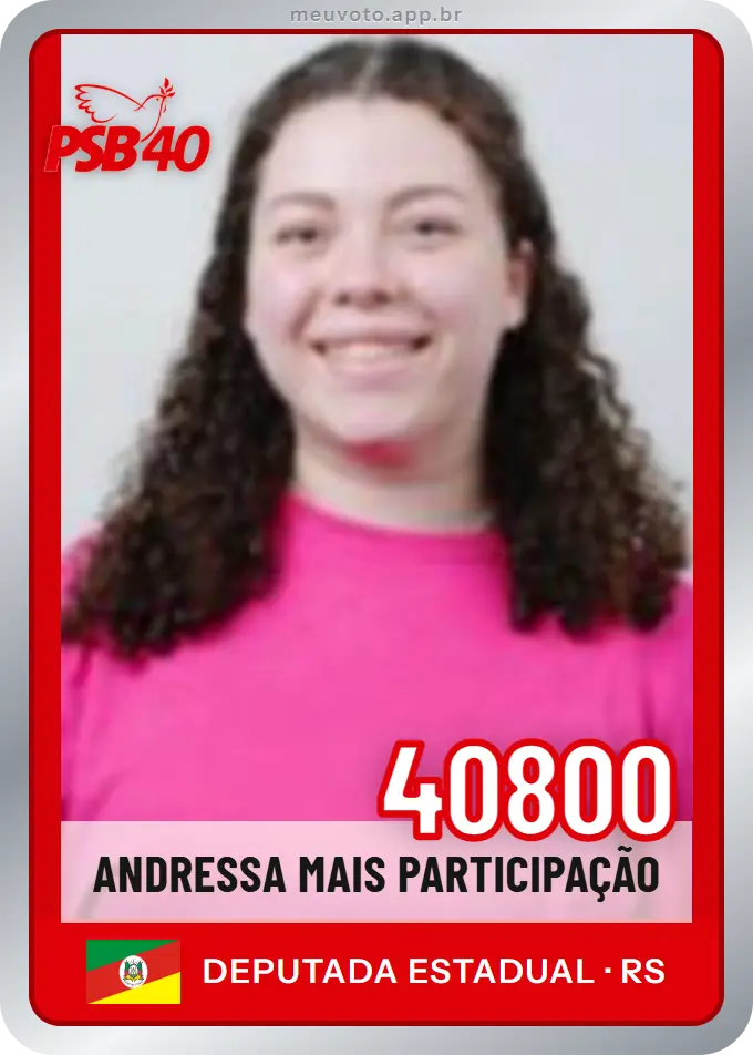 Carta de Andressa Mais Participação, número 40800, PSB