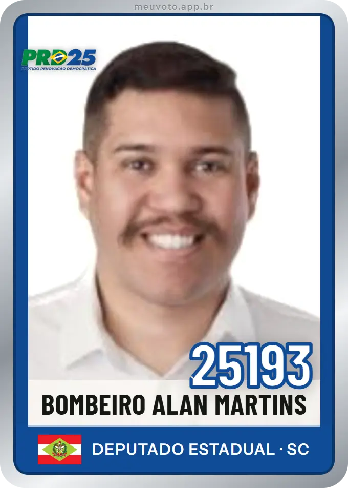 Carta de Bombeiro Alan Martins, número 25193, PRD