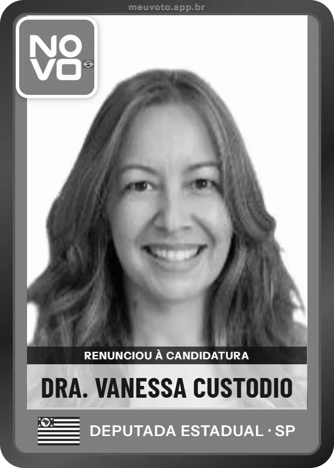 Carta de Dra. Vanessa Custodio, Novo. Renunciou à candidatura e não vai à urna.