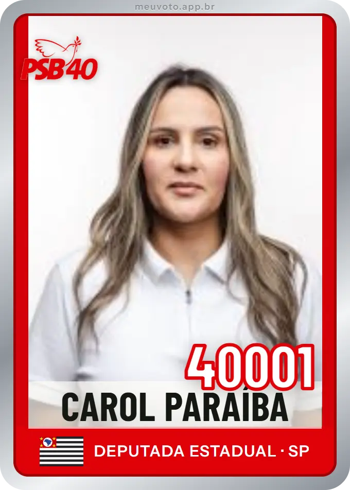Carta de Carol Paraíba, número 40001, PSB