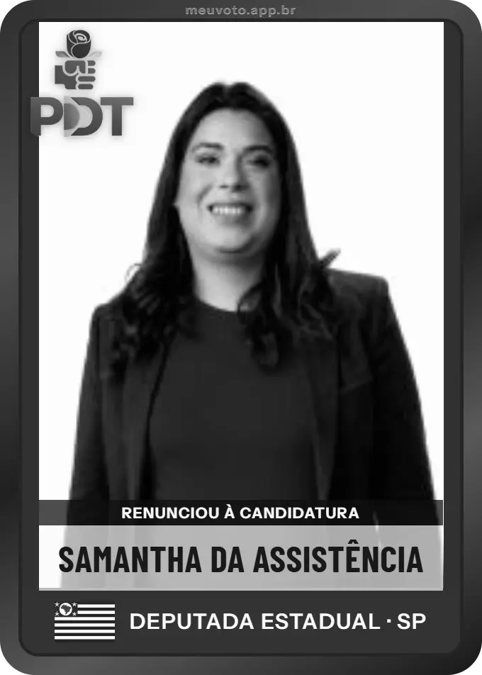 Carta de Samantha da Assistência, PDT. Renunciou à candidatura e não vai à urna.