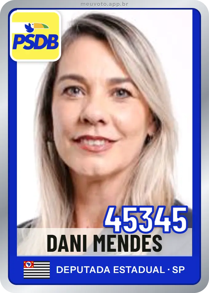 Carta de Dani Mendes, número 45345, PSDB