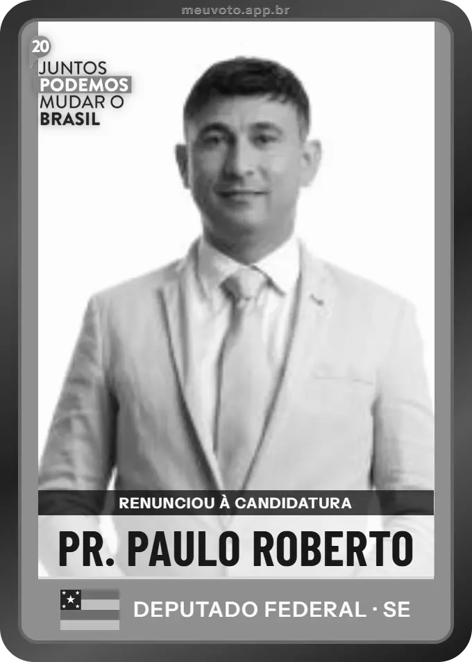 Carta de Pr. Paulo Roberto, Podemos. Renunciou à candidatura e não vai à urna.