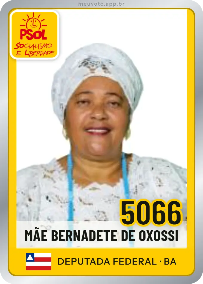 Carta de Mãe Bernadete de Oxossi, número 5066, PSOL