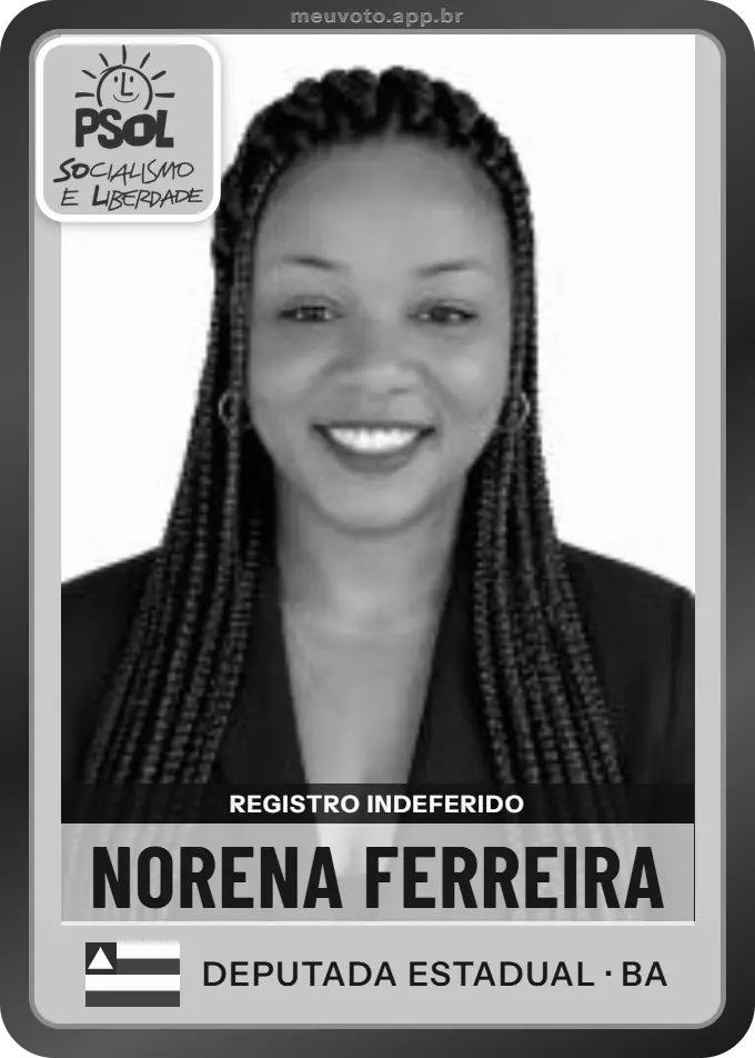 Carta de Norena Ferreira, PSOL. Teve o registro indeferido pelo TSE e não vai à urna.