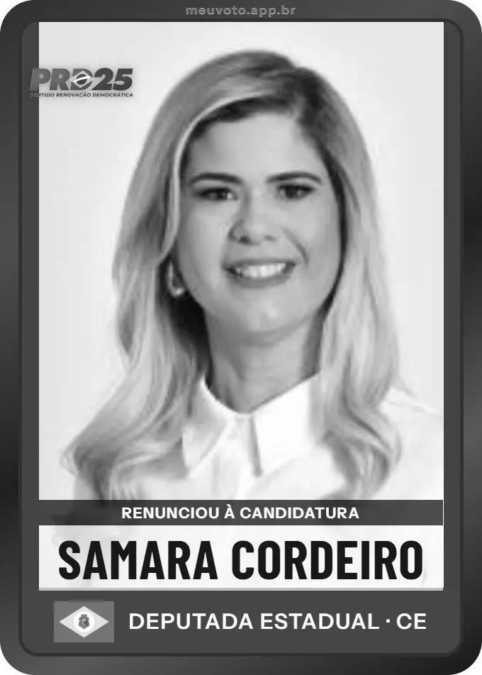 Carta de Samara Cordeiro, PRD. Renunciou à candidatura e não vai à urna.