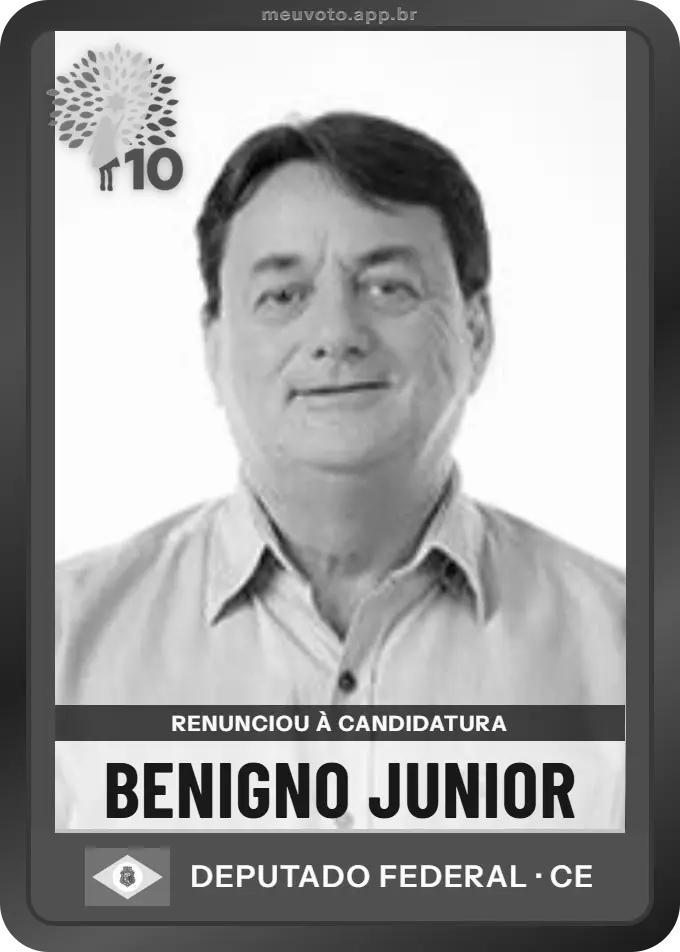 Carta de Benigno Junior, Republicanos. Renunciou à candidatura e não vai à urna.