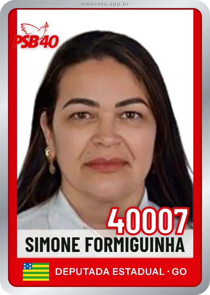 Carta de Simone Formiguinha, número 40007, PSB